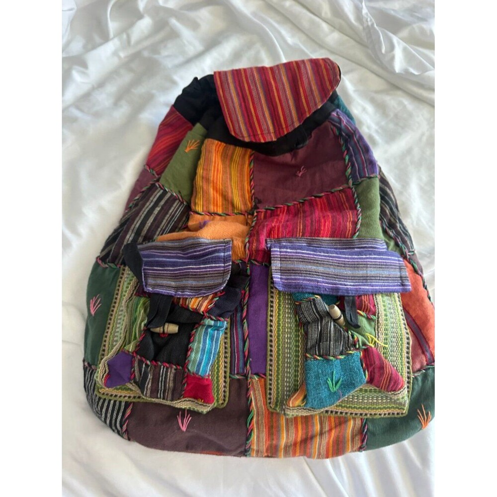 Handmade Nepal Patchwork Backpack Boho Hippie Festival Cotton Colorful Ethnic - Picture 2 of 9